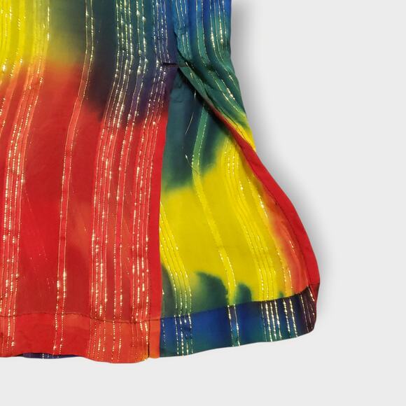 Chico's Design Silk Metallic Sheer Rainbow Stripe Button Up Blouse Sz 0=Sm Artsy - Picture 7 of 14